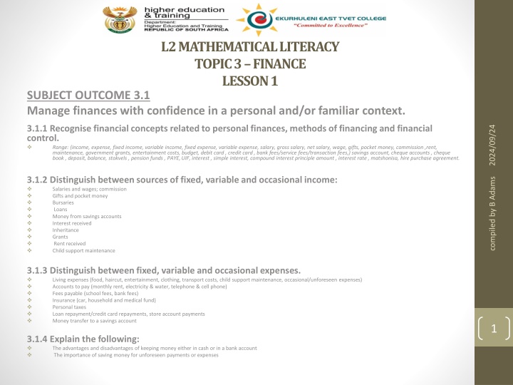 Managing Personal Finances: Understanding Income and Expenses