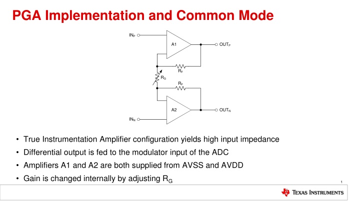 PGA Implementation and Common Mode Voltage in Instrumentation Amplifiers