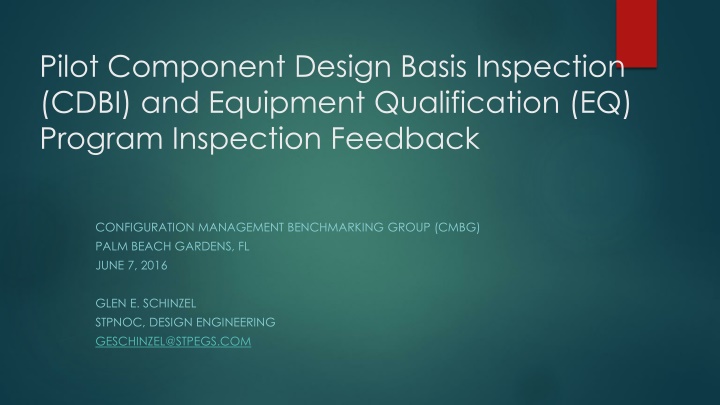Component Design Basis Inspection (CDBI) Program Overview