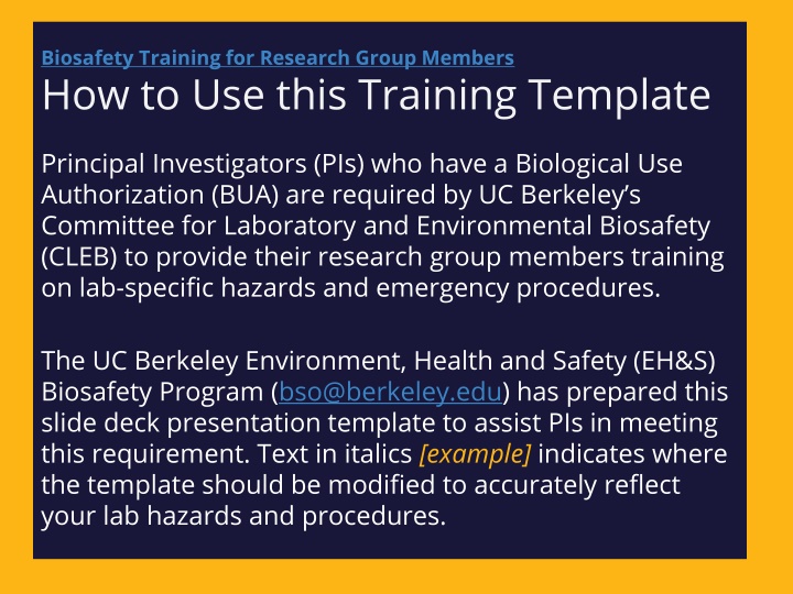 Biosafety Training Requirements for Research Group Members