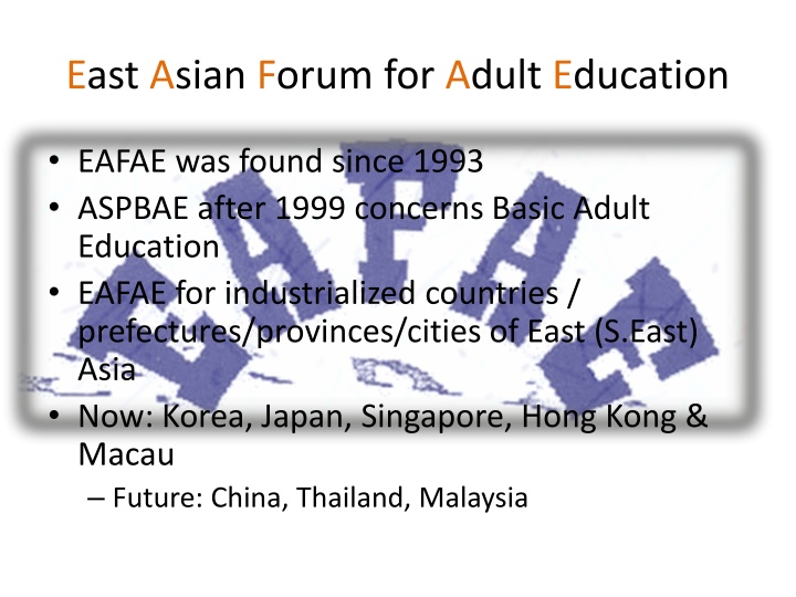 East Asian Forum for Adult Education Initiatives in Mainland China