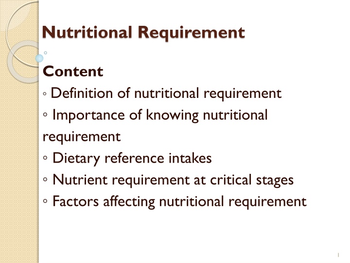 Nutritional Requirements and Their Impact