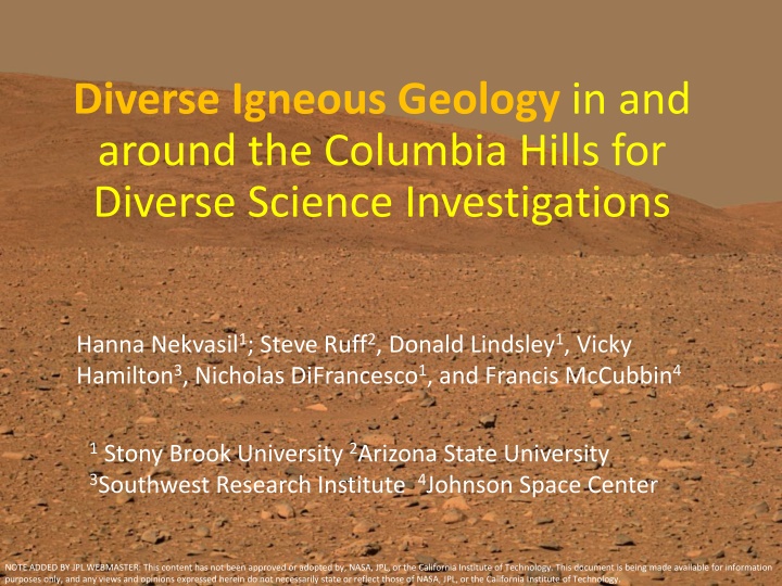 Diverse Igneous Geology in and around the Columbia Hills