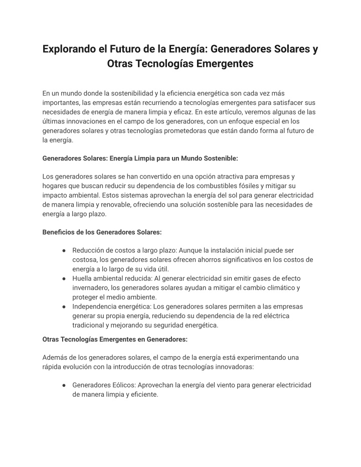 explorando el futuro de la energ a generadores n.w