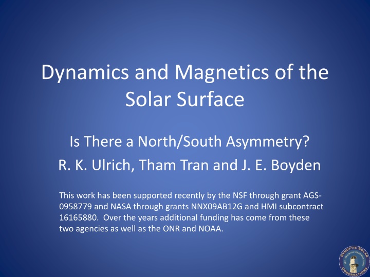 Dynamics and Magnetics of the Solar Surface: North/South Asymmetry Study
