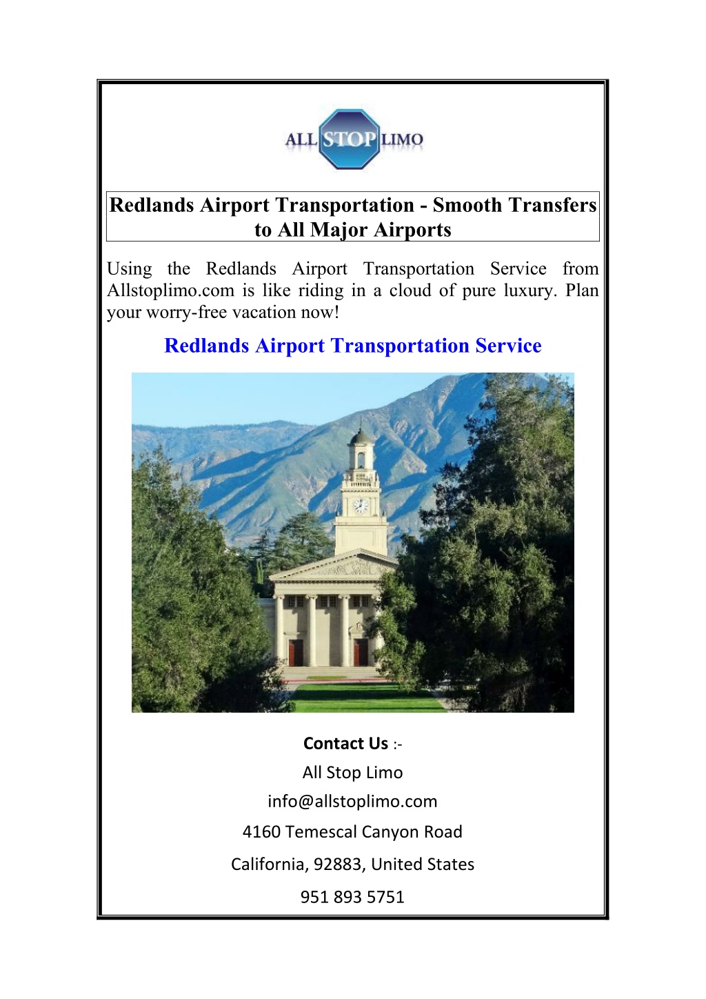 redlands airport transportation smooth transfers l.w