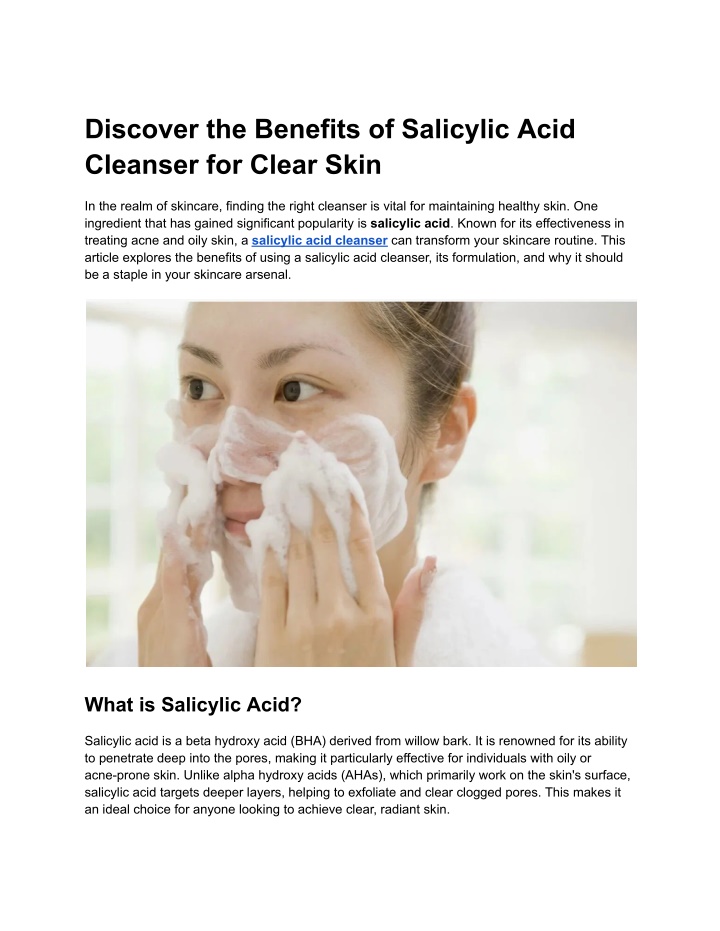 discover the benefits of salicylic acid cleanser n.w