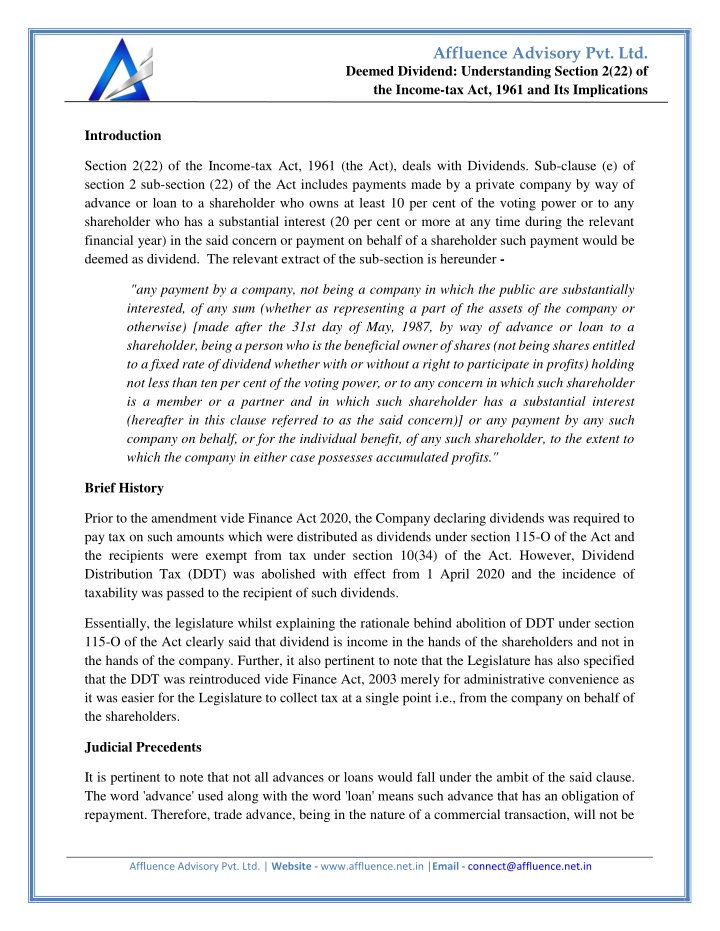 affluence advisory pvt ltd n.w