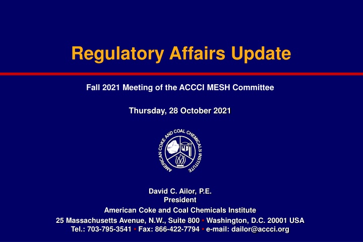 Update on U.S. Coke Industry and Environmental Regulations Fall 2021