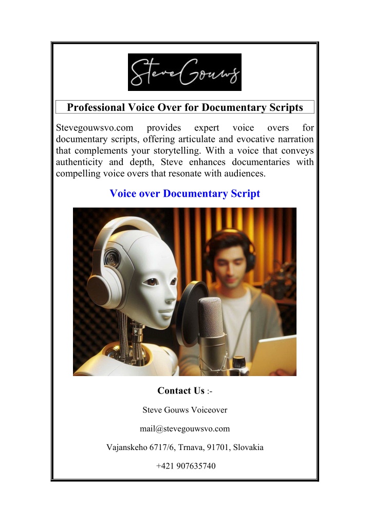 professional voice over for documentary scripts n.w