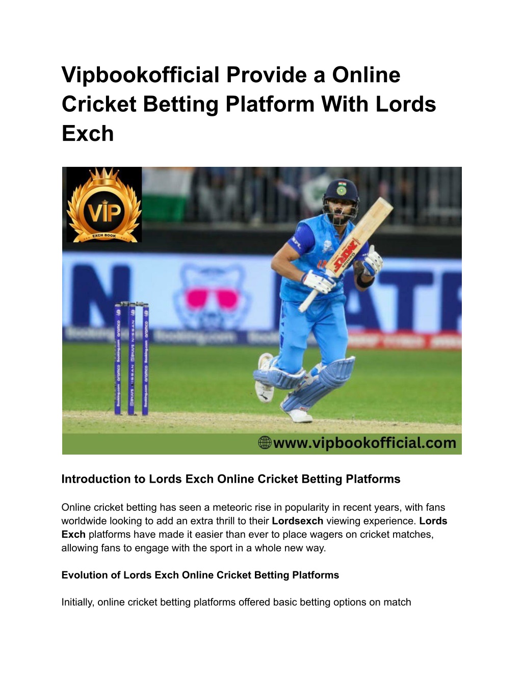 vipbookofficial provide a online cricket betting l.w