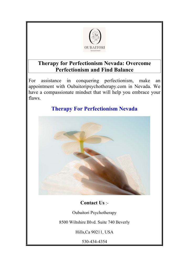 therapy for perfectionism nevada overcome n.w