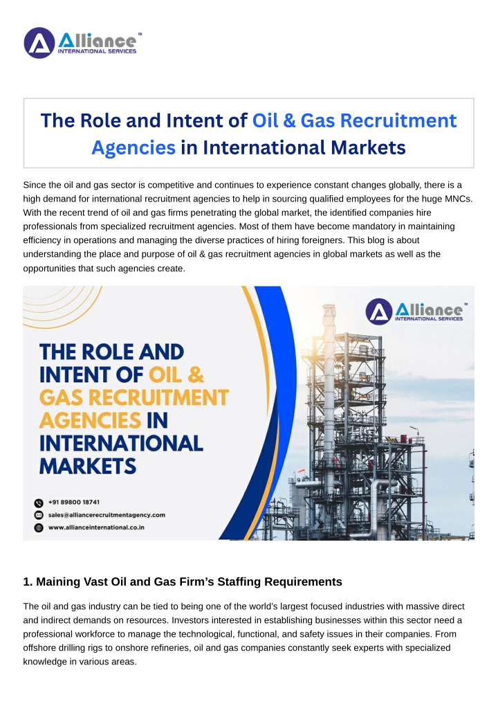the role and intent of oil gas recruitment n.w