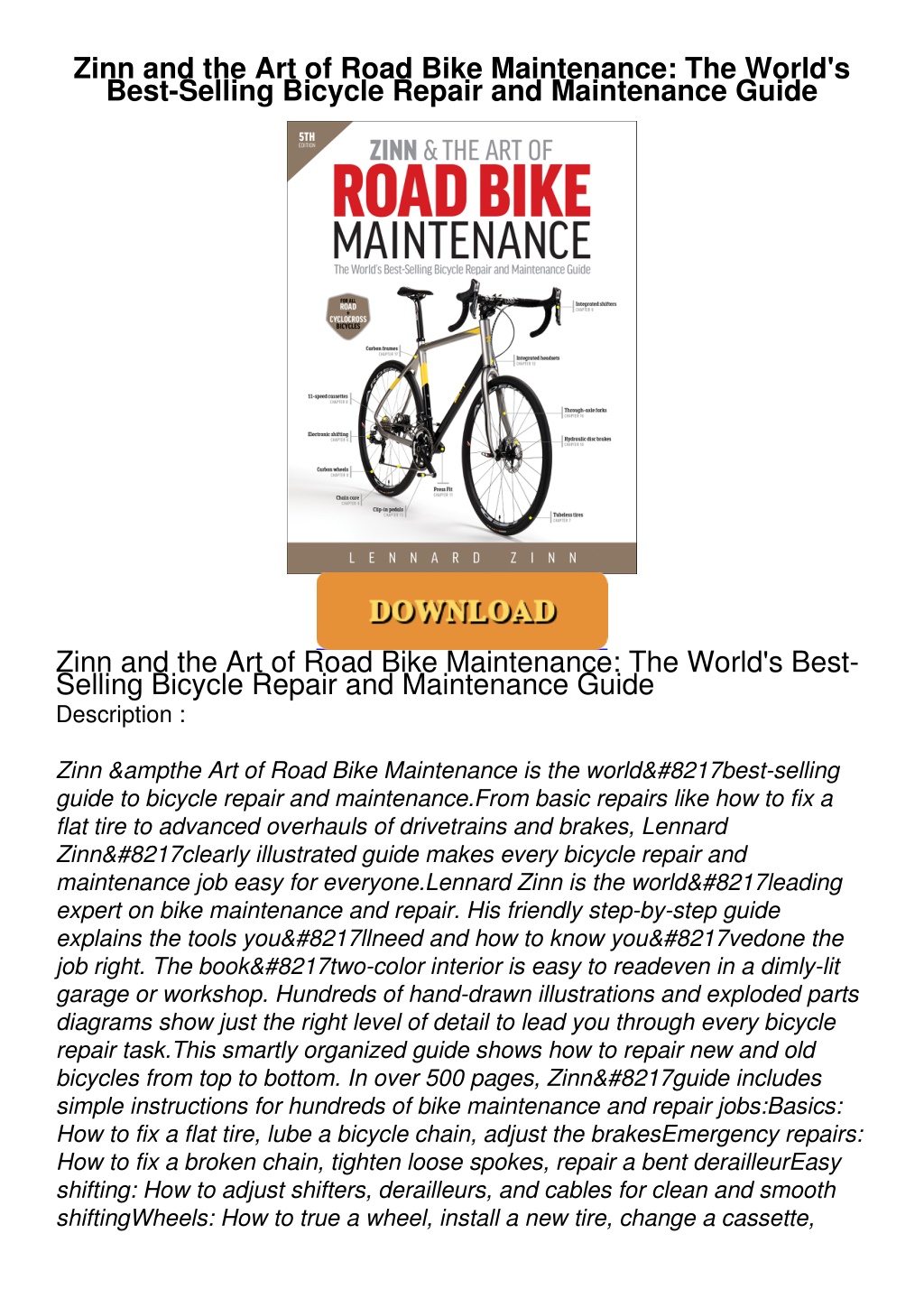zinn and the art of road bike maintenance l.w