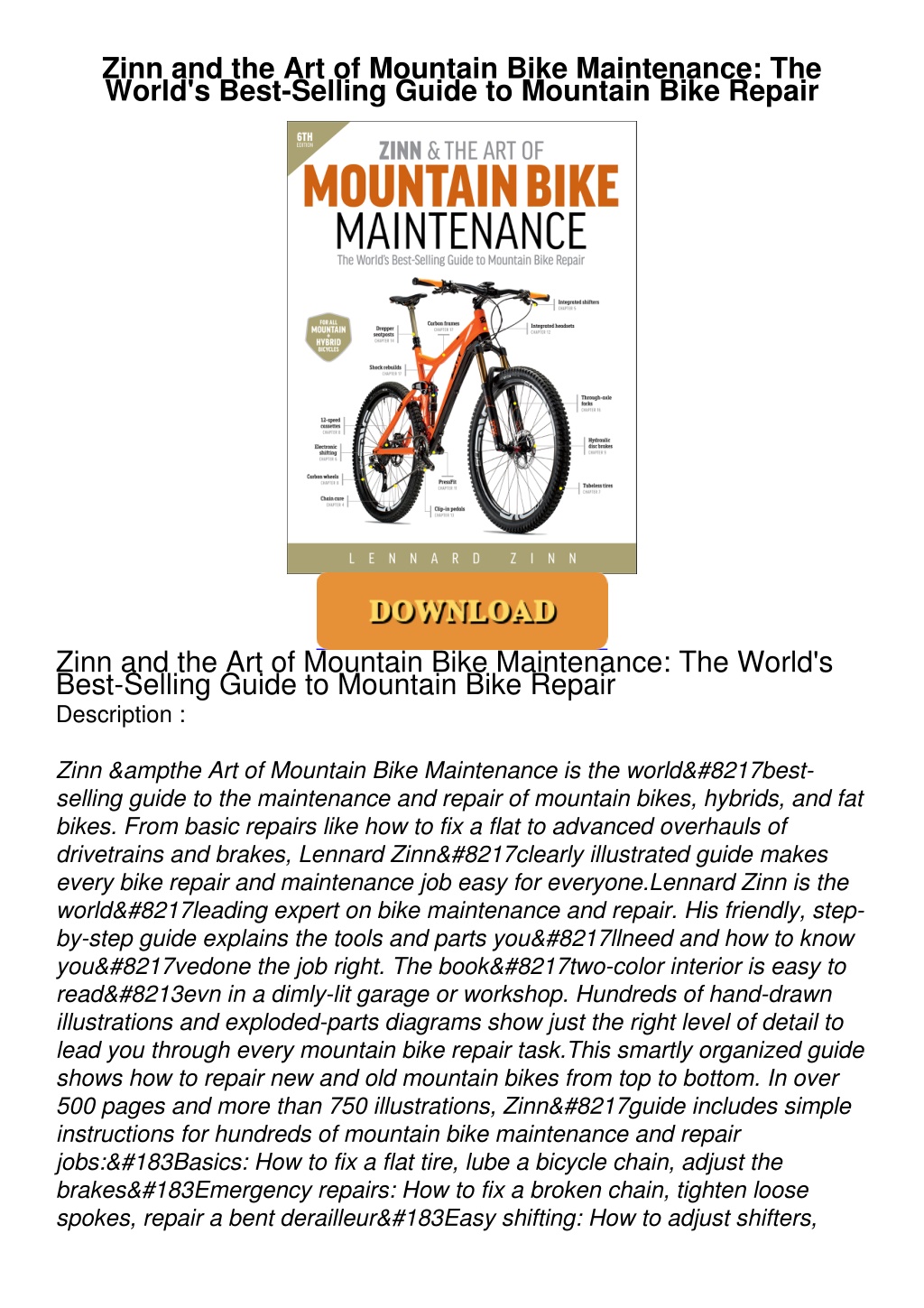 zinn and the art of mountain bike maintenance l.w