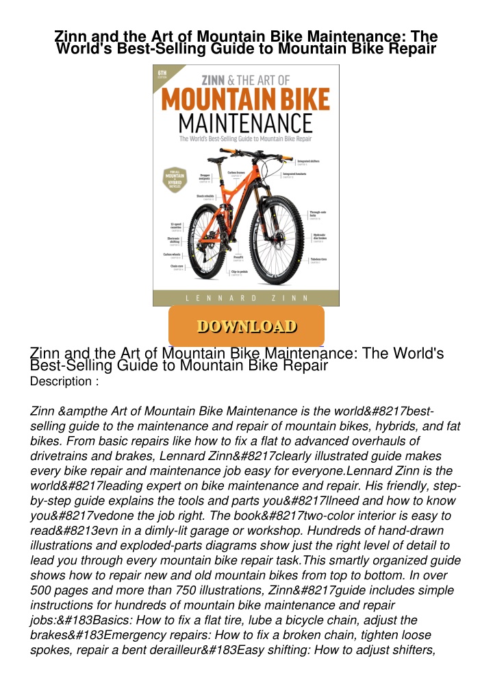 zinn and the art of mountain bike maintenance n.w