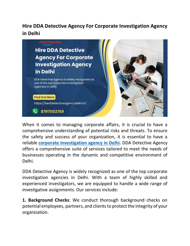 hire dda detective agency for corporate n.w