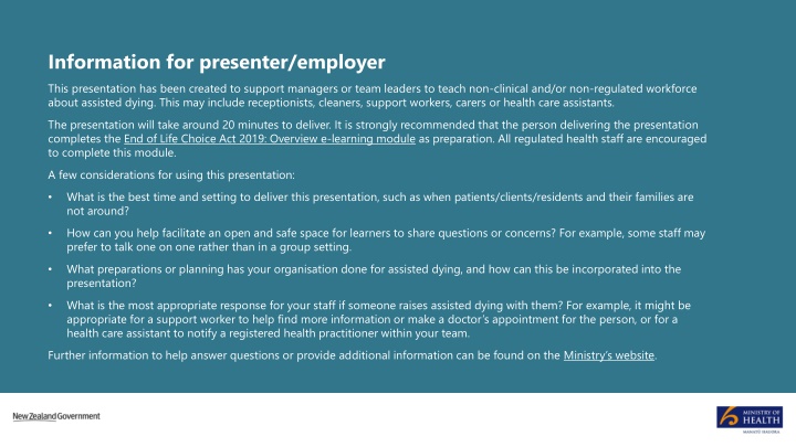 Assisted Dying Presentation for Non-Clinical Workforce