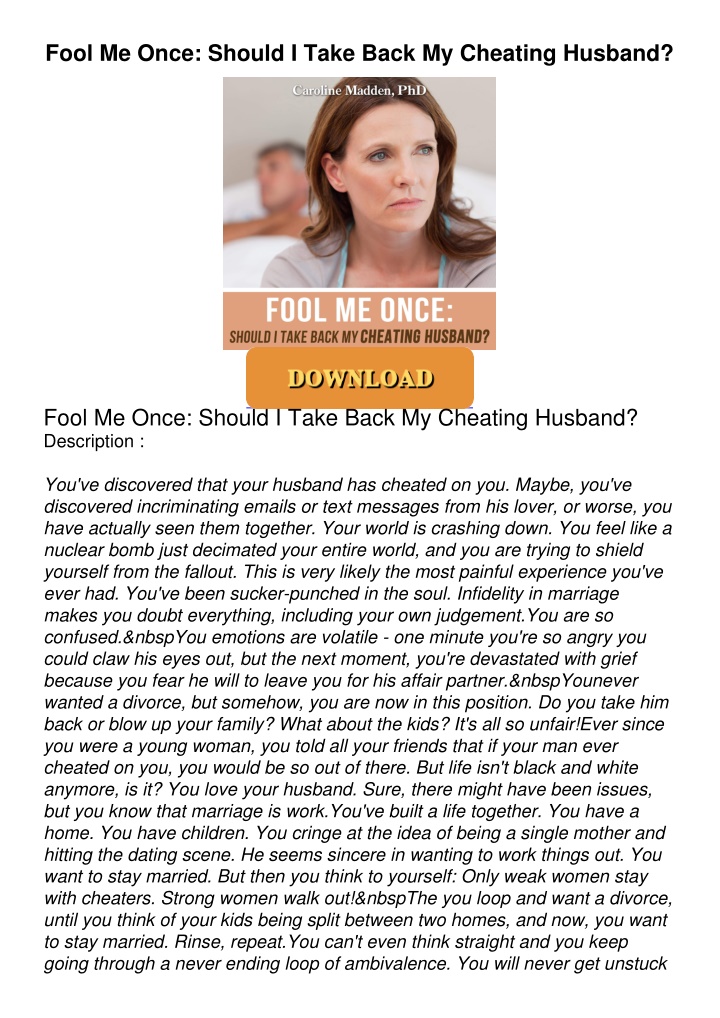 fool me once should i take back my cheating n.w