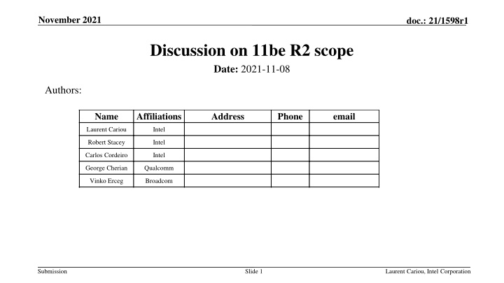 Discussion on 11be R2 Scope and Main Solution
