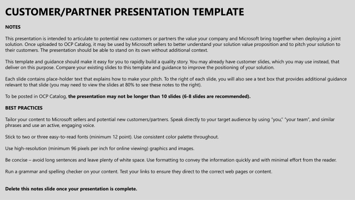 Microsoft Joint Solution Presentation Template for Customer and Partner Value Proposition