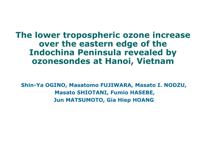 Study on Lower Tropospheric Ozone Increase in Indochina Peninsula
