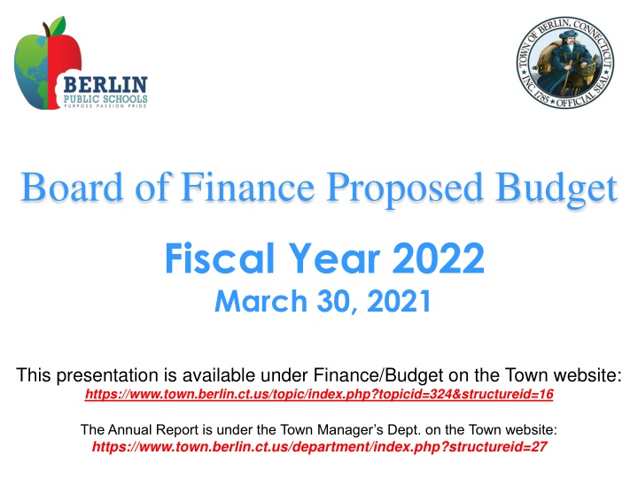 Berlin Town Board of Finance Proposed Budget for Fiscal Year 2022