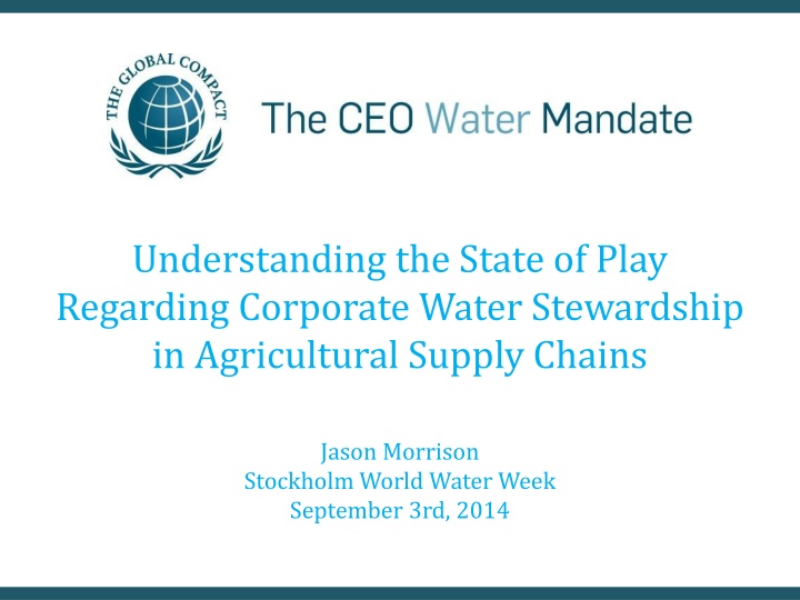 Corporate Water Stewardship in Agricultural Supply Chains: State of Play