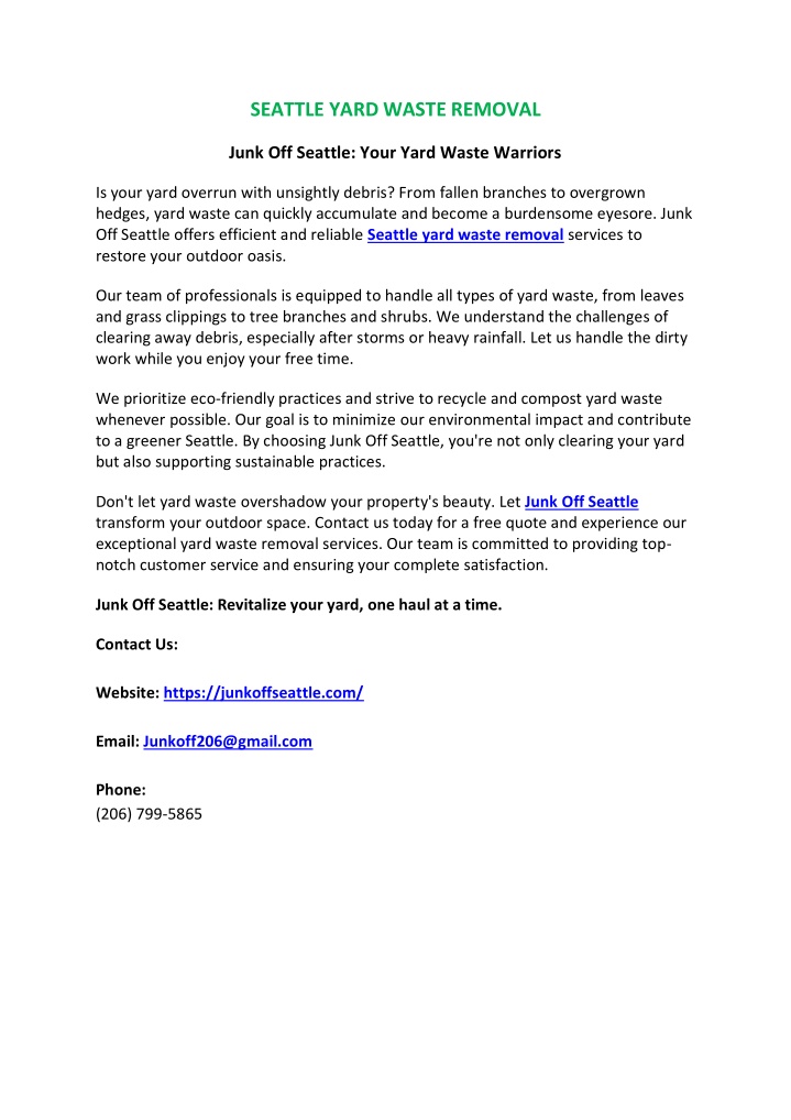 seattle yard waste removal n.w