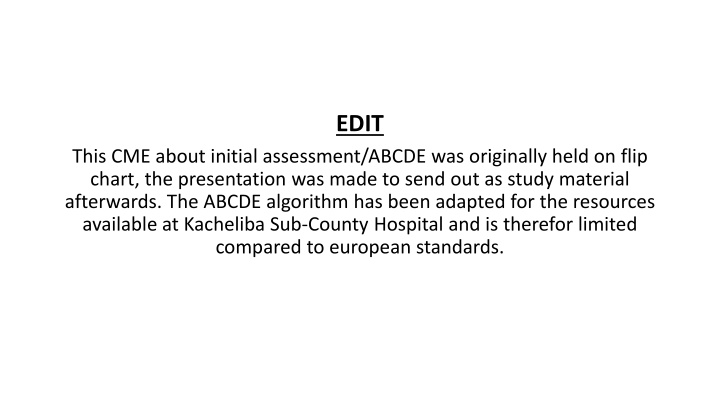 ABCDE Approach for Initial Assessment in Emergency Situations at Kacheliba Sub-County Hospital