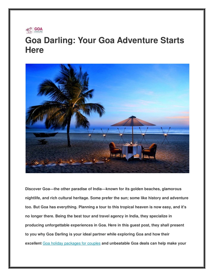 goa darling your goa adventure starts here n.w