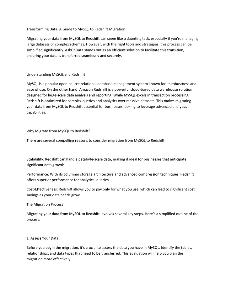 transforming data a guide to mysql to redshift n.w
