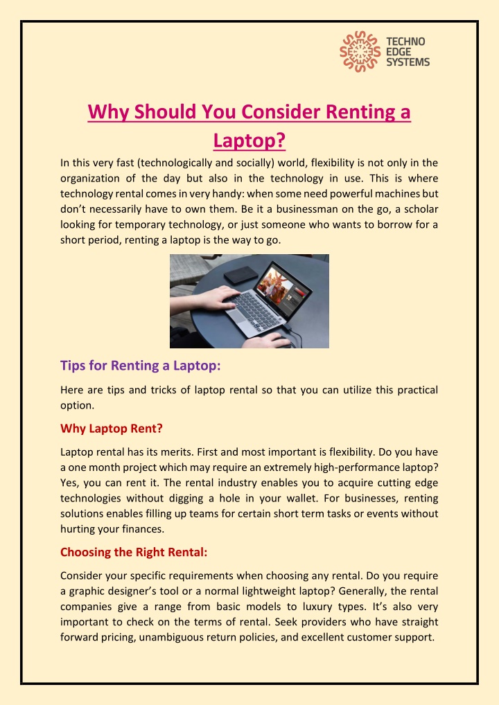 why should you consider renting a laptop in this n.w