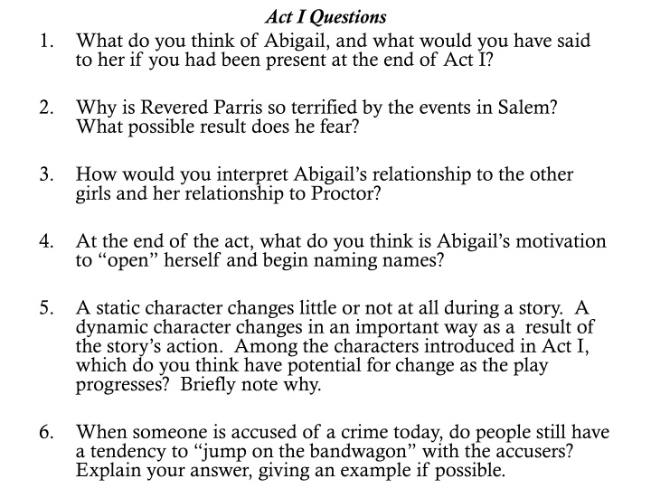 Crucial Themes in 'The Crucible' Acts I-IV