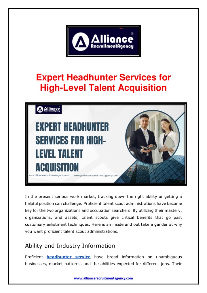 expert headhunter services for high level talent n.w