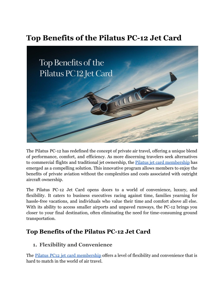 top benefits of the pilatus pc 12 jet card n.w