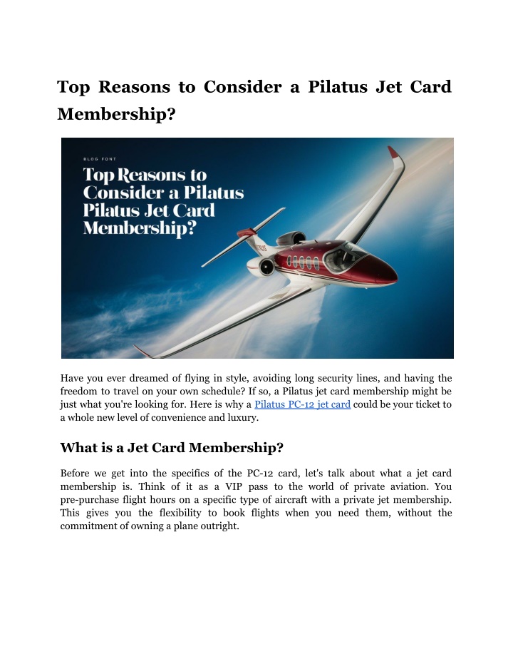 top reasons to consider a pilatus jet card n.w