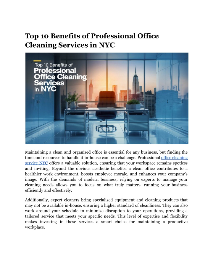 top 10 benefits of professional office cleaning n.w
