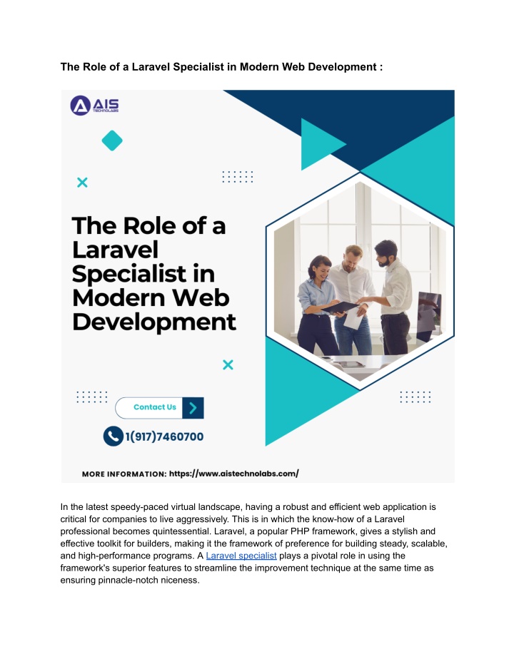 the role of a laravel specialist in modern n.w