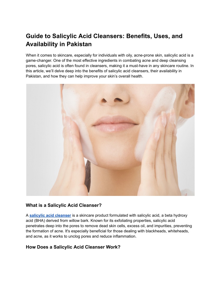 guide to salicylic acid cleansers benefits uses n.w