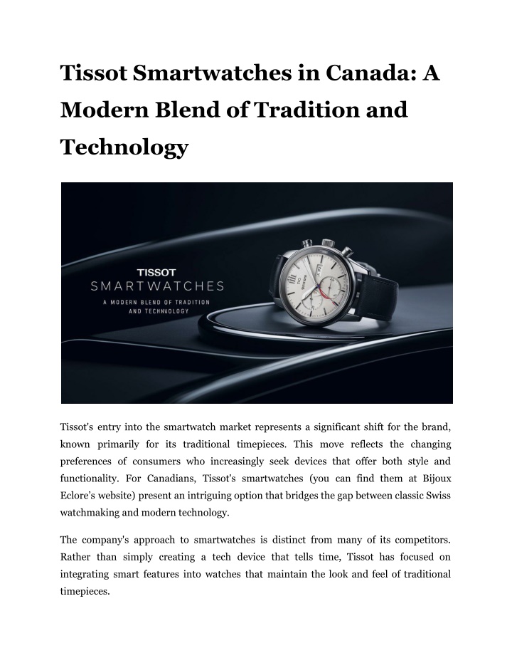 tissot smartwatches in canada a n.w