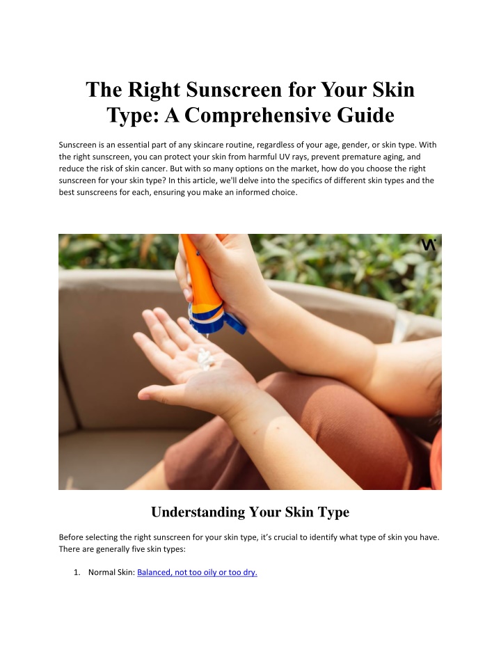 the right sunscreen for your skin type n.w