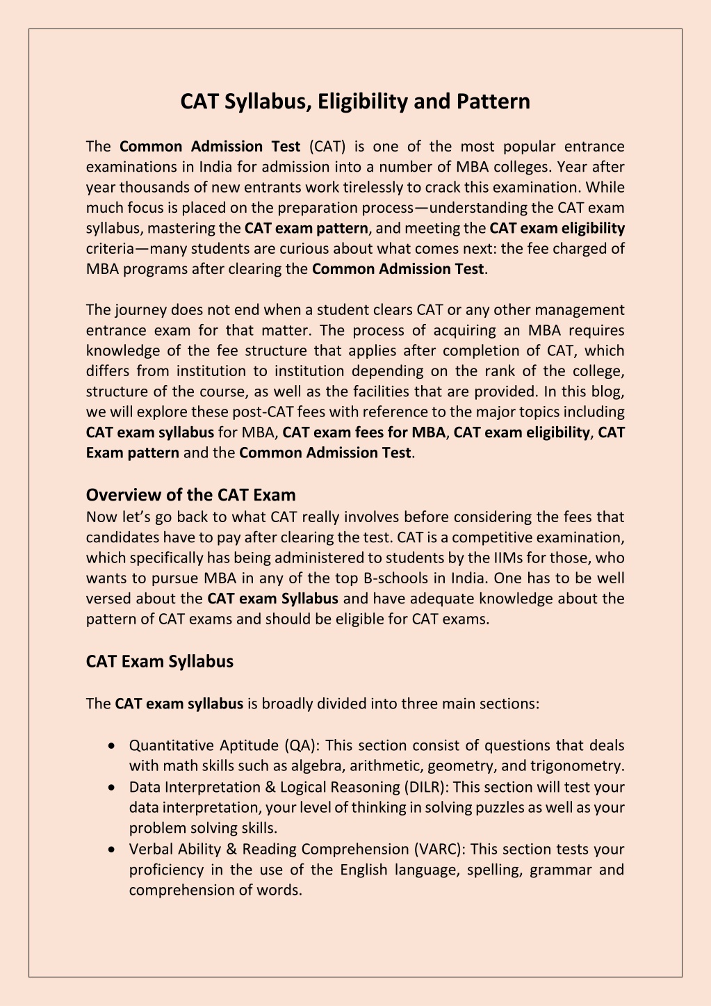 cat syllabus eligibility and pattern l.w