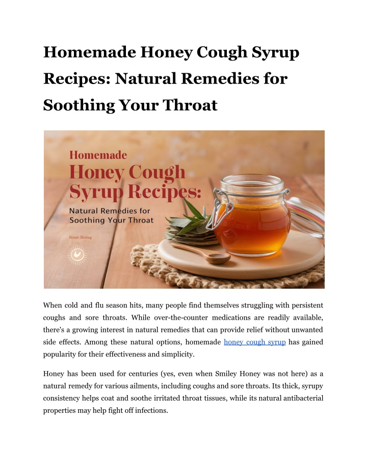 homemade honey cough syrup n.w
