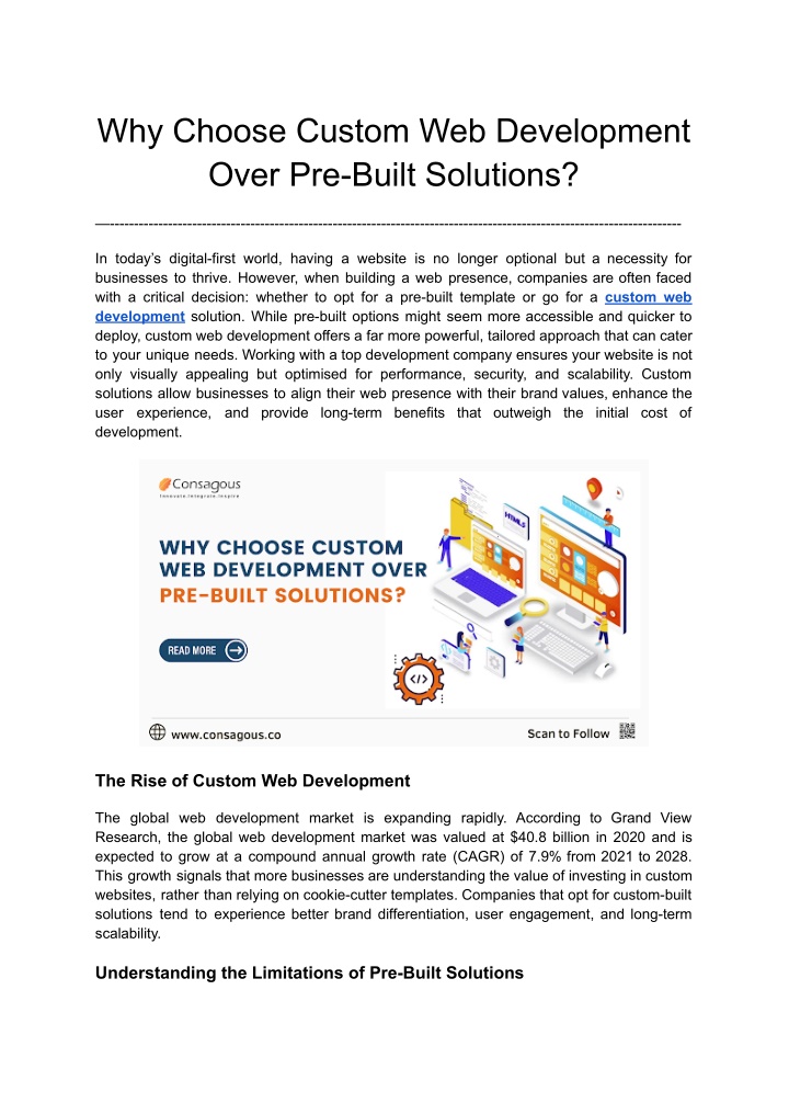 why choose custom web development over pre built n.w