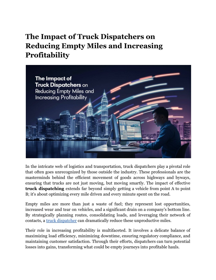 the impact of truck dispatchers on reducing empty n.w