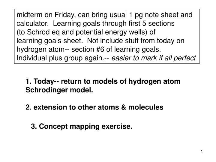 Quantum Chemistry Learning Goals and Concepts