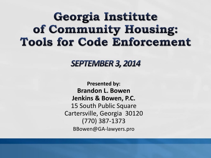 Georgia Institute of Community Housing: Tools for Code Enforcement
