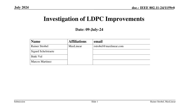 Investigation of LDPC Improvements in IEEE 802.11-24