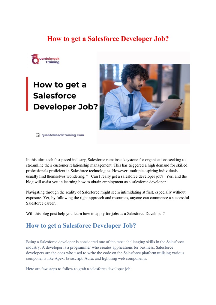 how to get a salesforce developer job n.w